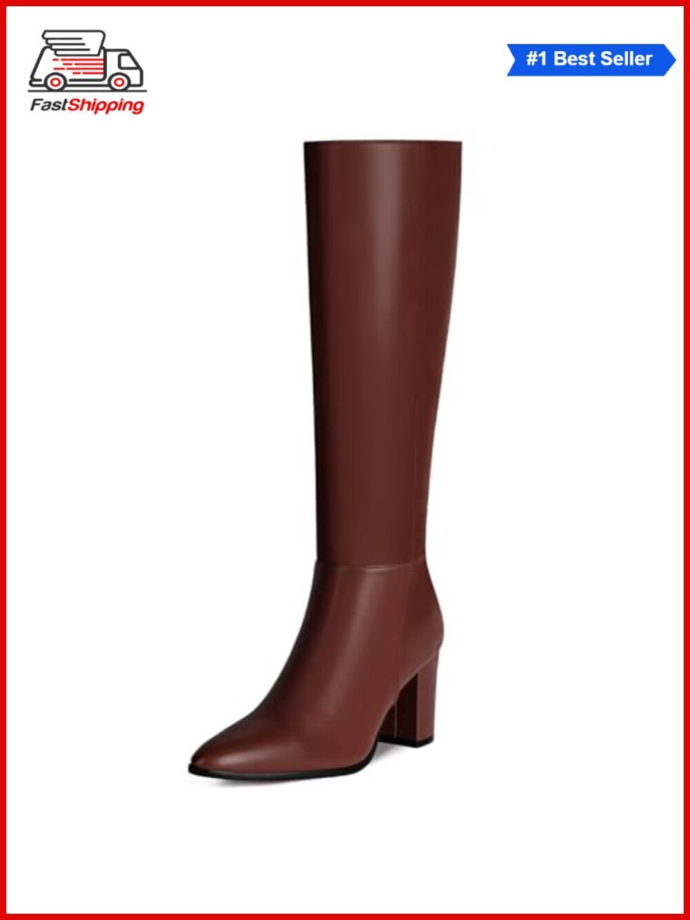 ✨ Pointed Toe Chunky Block Heel Knee High Boots for Women Side Zip